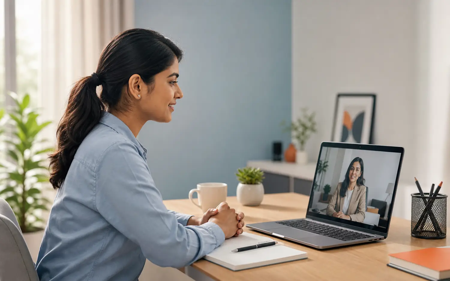 Candidate practicing a video interview with HIREABLE